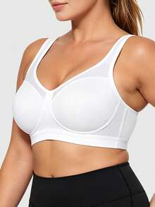 Deyllo Plus Size Women's Compression Bra, Wireless Wide Strap, Soft Comfortable Jacquard Full Coverage Unpadded Everyday Style - White - View 3