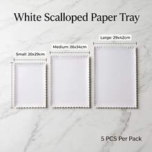5pcs White Rectangular Cake Trays, Heavy Duty Cardboard Trays, Oil-Resistant Wavy Edge Cake Base, Dessert Table Serving Platters, For Cupcake Display Decoration, Suitable For Birthday Party, Wedding, Catering - White - View 3