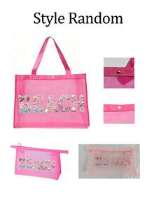 Bolsa de playa de malla con patrón de letras de strass, bolsa de maquillaje transparente portátil estilo hawaiano, bolsa de almacenamiento de lápiz labial, polvo, cuidado de la piel y artículos de tocador, esencial multifuncional para viajes, cruceros y dormitorios, bolsa de playa ligera de verano para mujeres, regalo ideal para bodas, damas de honor, Día de la Madre y cumpleaños para amigos, familia y maestros, bolsa de almacenamiento para joyas, esmalte de uñas y brillo labial en el hogar, baño y dormitorio - Multicolor - Ver 11