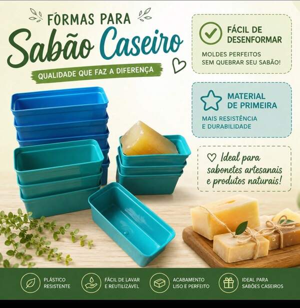 Kit 20 Formas Coloridas Plásticas para Fabricação Sabão/Sabonete 250 ML sem tampa