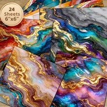 24 Sheets 6X6 Inch Contrast Galaxy Gold Ore Decorative Paper | Dreamy Fluid Ink Texture, Handmade Projects / Scrapbooking / Wedding Cards / Luxury Gift Box Base Paper - Square - View 1