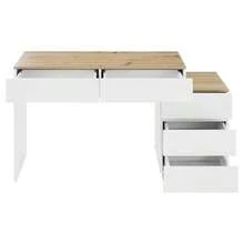 5-Drawer Desk, Dressing Table, Storage Function, For Bedroom, E1 Particle Board, White+Oak - 白色 - 查看 8