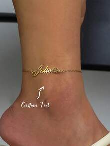 Customized Name Anklet, Stainless Steel Silver Color Leg Chain, Women's Anklet, Fashionable Foot Jewelry - Yellow - View 2