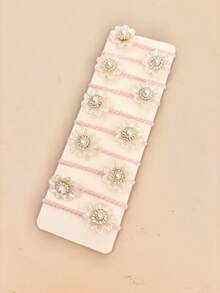 12pcs/Pack Girls Random Pearlized Five-Petal Flower Hair Ties, Exquisite Faux Pearl Flower Center Hair Accessories, Delicate Petal Hair Bands, Back To School - Multicolor - View 5