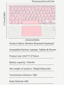 AKKHOO Wireless Keyboard, Rechargeable, Touchpad, Mini Keyboard With IPad Touch, Compatible With IPad Tablets - Pink - View 9
