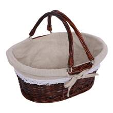 Cesta de picnic tejida, de ratán, con asa plegable, ecológica, cesta de picnic portátil, cesta de almacenamiento, artículos para picnic, cesta de regalo. - Camel - Ver 11