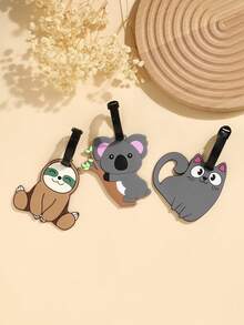 3pcs Asymmetrical Cartoon Animal PVC Luggage Tags, Sloth Cat Koala Soft Rubber Pendant, Cute Asymmetrical Suitcase Luggage Tag Anti-Loss Name Tag, Playful Parent-Child Travel Identification Small Pendant Gift - Multicolor - View 2