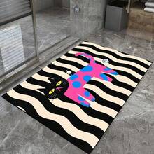 1pc Striped Pink Kitten Bath Mat, Bathroom Rug, Door Mat, Small Rug, Carpet, Floor Mat, Home Decor, Area Rug, Outdoor Mat, Home Decor, Area Carpet, Bedroom Rug, Washable Carpet - Multicolor - View 2
