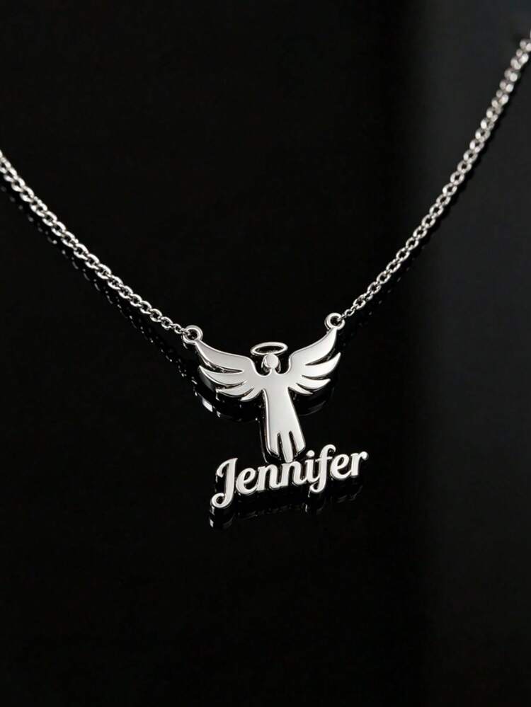 1pc Customized Name Necklace Personalized Stainless Steel Guardian Angel Name Necklace, Angel Wings Necklace, Customized Jewelry Gift, Birthday Gift, Holiday Gift, Gift For Friends And Family, Special Gift For Her - Multicolor - View 5
