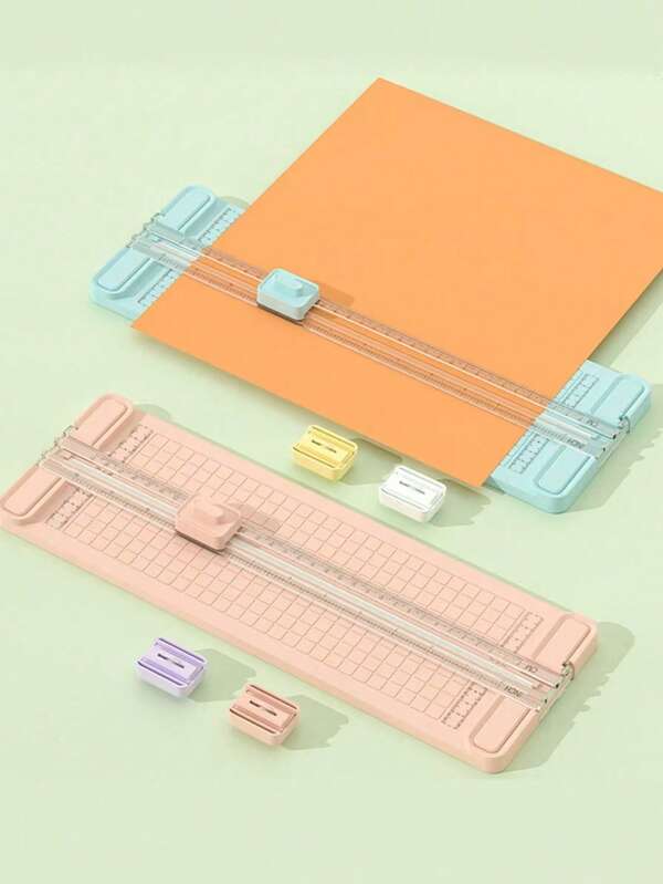 1 Set 4-in-1 tragbarer Papierschneider, Kunststoff-Präzisions-Gitter-Papierschneider, glattes Schneiden, Schulanfang-Schreibwaren, Schüler-Bastel-Foto-Dokument-Sammelalbum-Bürobedarf Mini-Papierschneider
