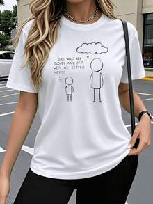 Camiseta Casual Divertida con Estampado Gráfico para Mujer, 100% Algodón, Estampado de Broma '¿De Qué Están Hechas Las Nubes, Papá?', Verano, Cuello Redondo, Manga Corta, Nueva Camiseta de V - Negro - Ver 7