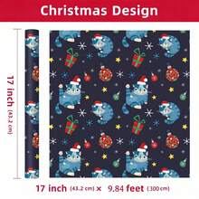 1 Roll Christmas Gift Wrapping Paper, Featuring A "Christmas Blue Cat" Theme; Perfect For Wrapping Christmas Gifts, Decorating For Christmas Parties, And Holiday Gift-Giving.1 Roll Size: 43 Cm X 300 Cm. - A - View 8