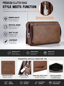 saroxi Tas Clutch Pria Berlapis Ganda dengan Kunci Kombinasi, Tas Genggam Kasual Modis Kapasitas Besar untuk Perjalanan dengan Slot Kartu, Portabel, Gaya Vintage Minimalis Kelas Atas, Cocok untuk Kantor, Remaja, Pelajar, Pilihan Hadiah untuk Pria - MultiWarna - View 4