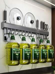 Kitchen Utensil Rail,No Drill Kitchen Hanging Rack,Wall Mount Utensil Holder,Sliding Hook Cookware Rack,Self Adhesive Kitchen Storage Bar,Kitchen Spatula Pot Lid Organizer,Punch-Free Kitchen Rail,Stainless Steel Kitchen Wall Rack - Multicolor - View 5