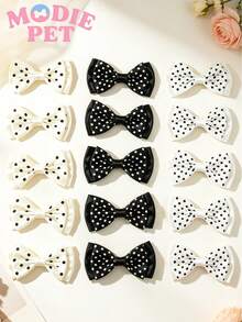 6/12pcs Cute Polka Dot Bow Hair Clips, Decorate Pet Fur, Happy Cats And Dogs - Multicolor - View 7