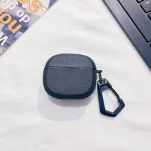 1pc Popular Business Style Black Leather Texture Portable Earphone Case - Black - View 1