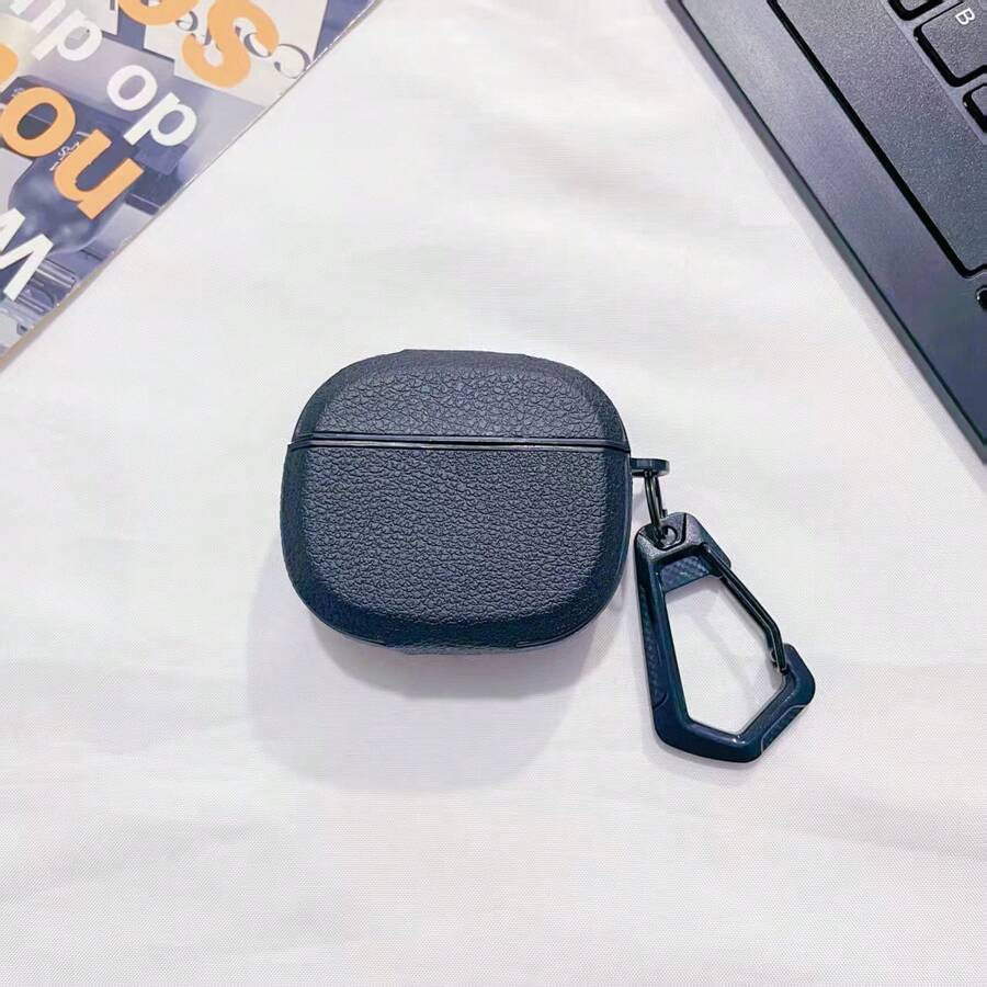 1pc Popular Business Style Black Leather Texture Portable Earphone Case - Black - View 1