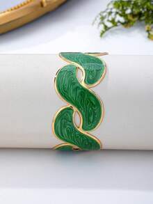 1件優雅金屬滴油橘色手鍊，專為女性設計，時尚鍍金搭配人造滴油水波紋綠色幾何圖案設計，適合日常配戴、節日場合及四季穿搭，高端禮品飾品 - 綠色 - 查看 3