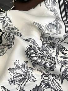 1pc 65*65cm Retro Ornate Black Line Botanical Floral Border Square Satin Silk Scarf, Thin Multi-Purpose Scarf For All Seasons, Daily Outing & Party - Multicolor - View 6