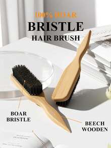 1pc Boar Bristle Hair Brush, Anti-Frizz Smoothing Stray Hair, Create Sleek Ponytail/Bun Style, Suitable For Fine To Medium Hair, Unisex Daily Styling Comb - Multicolor - View 7