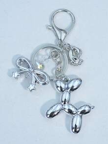 Minimalist Personalized Silver Beaded Crystal Butterfly Foot Balloon Puppy Keychain, Suitable For Daily Women's Bag Accessory And Holiday Gift - Silver - View 1