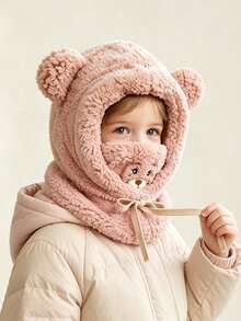 Cute Bear Hat, Autumn/Winter Cycling Ear Protection Mask Scarf All-In-One Plush Ushanka - Multicolor - View 2