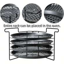 4-Piece Perforated Pizza Pan Set (11-Inch) + Oven- Rack – Non-Stick Baking & Grilling Kit For Crispy Crusts, Even Heat Distribution, And Effortless Food Release - Black - View 5