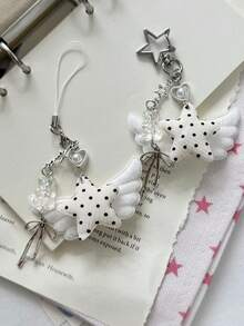 1pc INS Style Wing Bag Charm, Five-Point Star Polka Dot Pendant, Sweet Keychain - Multicolor - View 3