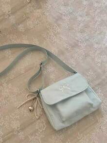 Niche Design Fashion Solid Color Mini Square Crossbody Bag For Women, Versatile Textured Shoulder Bag For Outing, Shopping And Commuting - Baby Blue - View 2