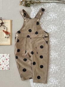 Baby Girls Versatile Tennis Print Overalls With Adjustable Straps And Pockets, Casual Long Pants - Khaki - View 4