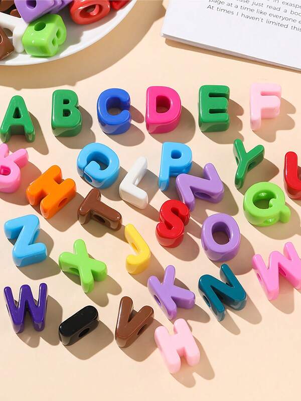 10pcs/Pack Acrylic Casual Letter Shoe Charms, 26 English Alphabet Cartoon Colorful Loose Beads Bracelet Keychain Pendant Accessories DIY Phone Chain Decor