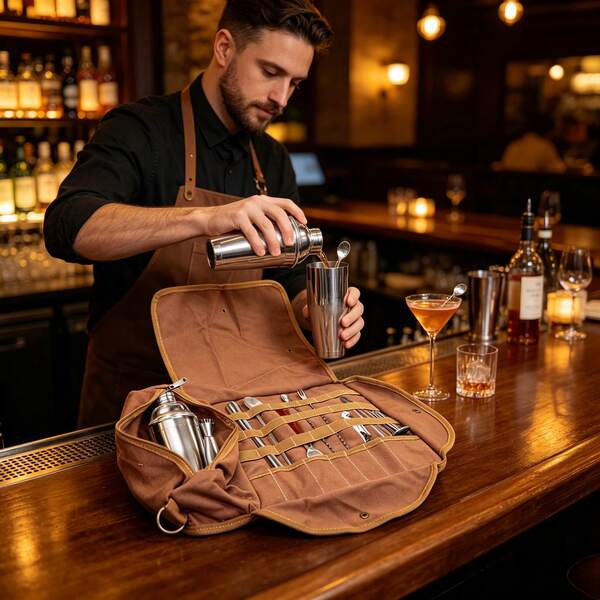 Portable Bartender Tool Storage Bag, Adjustable Shoulder Strap Bar Utensil Organizer Pouch, Foldable Carry Bag For Cocktail Mixing Tools Home Travel Camping