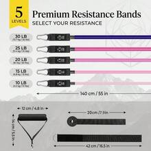 5-Level Resistance Band Set With Handles, Stackable Fitness Band Kit, Includes Door Anchor And Ankle Straps, Suitable For Home Gym, Muscle Shaping, Strength Training, Yoga And Stretching - Multicolor - View 5