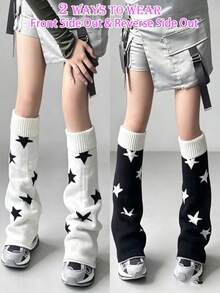 STAR RIVER 1 Pair Y2K Subculture Star Leg Warmers, American Retro JK Knitted Flare Leg Warmers, Reversible - Multicolor - View 3