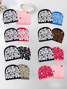 1 pieza Gorra de mujer nueva multicolor de jacquard estilo hip hop con letra en inglés, adecuada para ropa de calle, deportes, uso diario - A - Ver 7