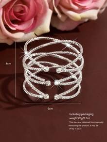 1pc Women's Open Bangle Multi-Layer Wave Adjustable Silver Bracelet, Summer Nightclub Outfit Christmas Gift Jewelry - Silver - View 3