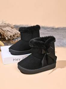 Kids' Fashionable New Snow Boots With Bow Decoration - Black - View 1