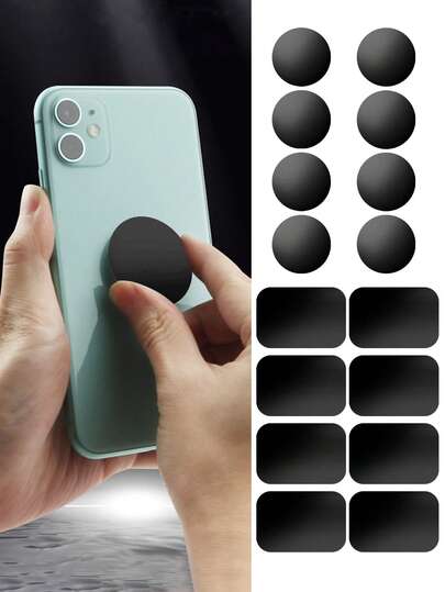 Magnetic Plates Black 16PCS/8PCS/4PCS, Ultra-Thin Stainless Steel Magnetic Stickers, Black Metal Backplate With Strong Adhesive, Phone Case, Supports Wireless Charging, Car Mount, Compatible With Universal Conversion, Universal Magnetic Phone Holder Accessories Sensor Iron Sheet, Durable Scratch-Resistant Phone Magnetic Pad, Tablet Desktop Phone Holder Magnetic Sticker, Suitable For Magnetic Charging, Navigation And All Smartphones