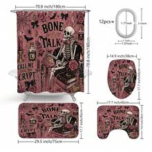 1pc/4pcs Halloween Telephone Skeleton Multi-Function Bathroom Decor Shower Curtain Set, Free 12 Hooks, Premium Holiday Atmosphere, Bathroom Mat, U-Shaped Rug And Round Toilet Lid Cover, Suitable For All Halloween Scenes - Phone Skull - View 3