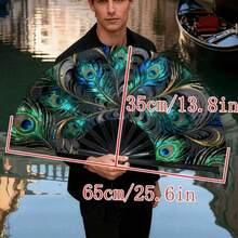 1PC Peacock Feather Handheld Fan, Gorgeous High-End Material, Suitable For Carnival, Festivals, Gifts For Friends And Music Lovers, Versatile For - Black - View 9