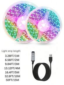 1 捲 50FT LED RGB 燈條,柔性 LED 燈條,RGB 多彩可調光,3 按鈕數據線控制,多種照明模式,亮度可調,USB 供電,自黏背膠,彩色電視背景裝飾燈,適用於房間和臥室裝飾,節日派對 - 彩色 - 查看 12