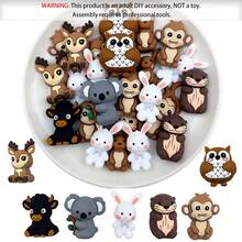 7/25/34PCS 3D Animal Silicone Bead Set White Rabbit Monkey Koala Deer Cow Otter Shaped Beads With 15mm Round Beads Adult DIY Accessories Suitable For DIY Beaded Pens, Earrings, Etc. Suitable As Holiday Birthday Gifts Beads & Bead Assortments - 3D Animal Set 6 - View 12