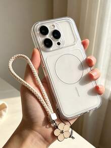 Casing Ponsel Mewah Ultra Tipis Transparan Putih Lembut Matte dengan Pengisian Daya Nirkabel Magnetik, Jendela Besar yang Langsung Berubah Menjadi Casing Ponsel 17 Pro Max, Dilengkapi dengan Aksesori Tali Pergelangan Tangan Bentuk Daun Semanggi Lima, Kompatibel dengan iPhone 17 Pro Max, 17 Pro, 17, 16 Pro Max, 16, 15 Pro, 14, 13, 12, 11 dan Model Lainnya, Potongan Pelindung Kamera yang Presisi, Pelindung Tahan Guncangan dan Anti Jatuh - Clear - View 2