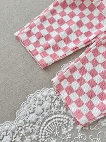 Baby Girls Pink & White Checkered Overalls, Adjustable Shoulder Straps, Cargo Pockets, Loose Casual Long Pants - Pink - View 11