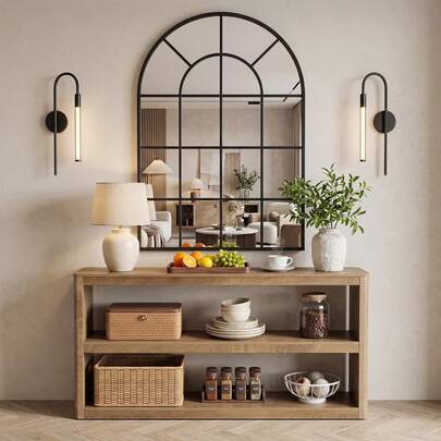 LITTLE TREE Console moderne étroite 160 cm, marron, 3 étagères, table de canapé, couloir, entrée, hall, salon