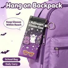 Halloween Ghost Pumpkin Soft Glasses Case For Women, Portable Glasses Pouch Built-In Lens Cleaning Cloth Anti-Scratch Eyewear Care Bag With Keyring - Multicolor - View 3