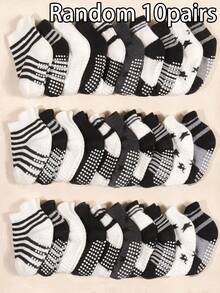 10 Pairs Random Assortment Star & Stripe Baby Gripper Socks, Soft Non-Slip Cotton Socks For Home And Learning To Walk - Multicolor - View 4