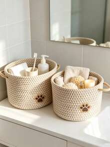 Juego de 3/1 pieza de cesta de almacenamiento tejida a mano, adecuada para sala de estar, baño, dormitorio, perfecta para almacenar suministros para mascotas, ropa, aperitivos, juguetes, cosméticos, artículos de tocador y artículos diversos, cesta de decoración del hogar estilo bohemio - Multicolor - Ver 6