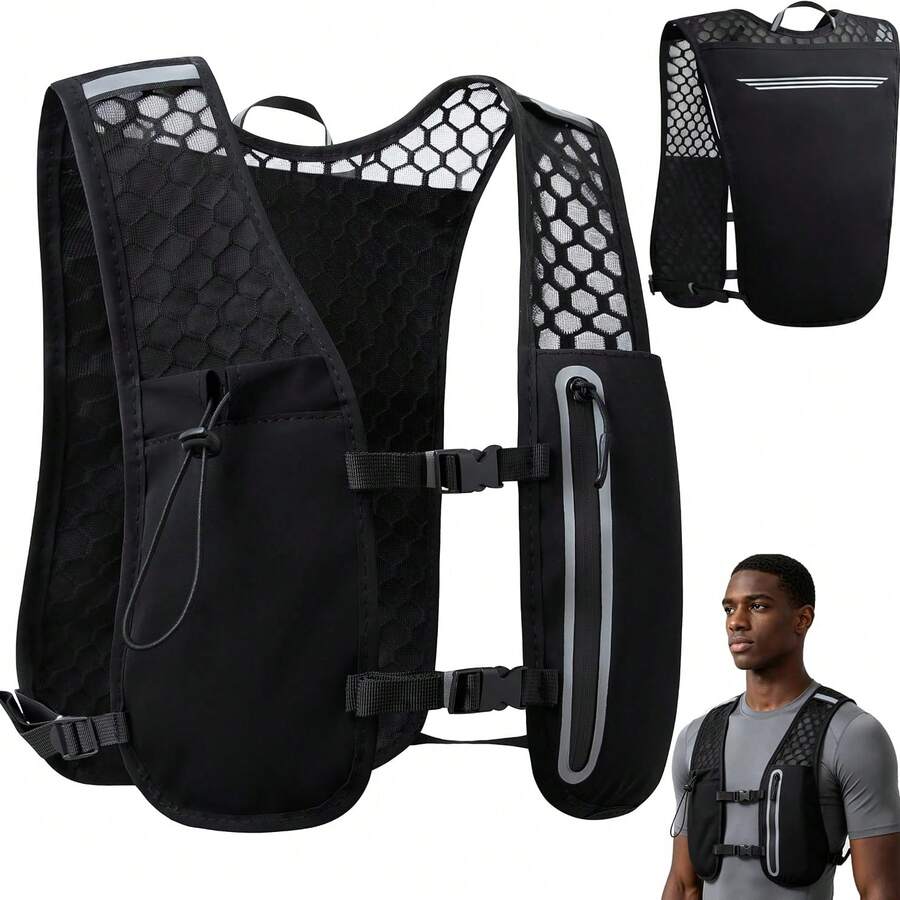 Picnic Backpack, Running Hydration Vest Backpack Lightweight Breathable Marathon Vest Pack With Phone Holder,Trail Running Backpack For Hiking Cycling Jogging Racing Men Women - Black - View 1