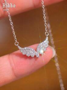 Hihho 1pc Luxury Full Zirconia Angel Wing Necklace, Wing Pendant Collarbone Chain, Elegant Versatile Jewelry For Women - Angel Wings - View 2